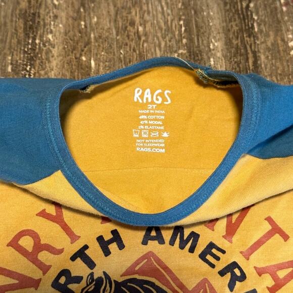 Toddler Rags to Raches Long Sleeve One-Piece Romper Yellow Blue Bison, 2T - Picture 3 of 4